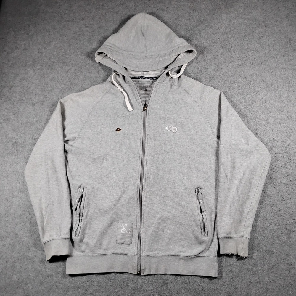 LRG Roots and Equipment Mens Gray Full Zip Hoodie Size M Embroidered Skater Y2K